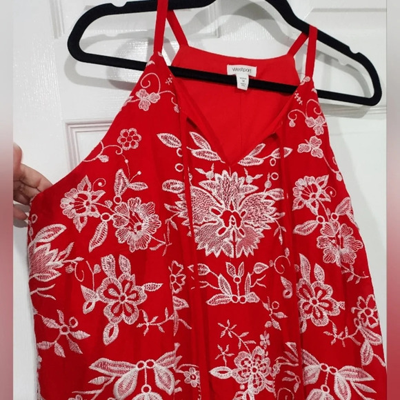 Westport Red & White Floral Embroidered A-Line Dress in Size 1X - Picture 3 of 9